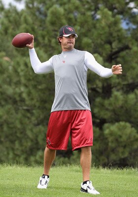 FLAGSTAFF, AZ - JULY 30:  Quarterback Kevin Kolb #4 of the Arizona Cardinals throws the football at the team training camp at Northern Arizona University on July 30, 2011 in Flagstaff, Arizona.  (Photo by Christian Petersen/Getty Images)