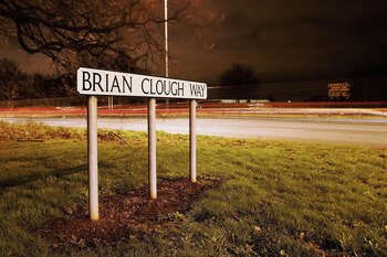 DERBY, UNITED KINGDOM - JANUARY 27: The Brian Clough Way signpost stands on the road that links Nottingham to Derby, following the FA Cup sponsored by E.ON Fourth Round match between Derby County and Bristol Rovers at Pride Park on January 27, 2007 in Der
