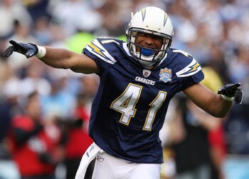 SAN DIEGO - JANUARY 17:  Cornerback C.J. Spillman #41 of the San Diego Chargers reacts to a play against the New York Jets in the second quarter of the AFC Divisional Playoff Game at Qualcomm Stadium on January 17, 2010 in San Diego, California.  (Photo b