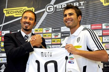 CESENA, ITALY - JULY 07:  Igor Campedelli president of AC Cesena unveils Adrian Mutu as new player of the team during a press conference at Dino Manuzzi Stadium on July 7, 2011 in Cesena, Italy.  (Photo by Gabriele Guerra / Iguana Press/Getty Images)