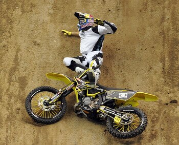 LOS ANGELES, CA - JULY 28:  Travis Pastrana is injured after a fall in the Moto X Best Trick Final during day 1 of the X Games 17 at the Staples Centrer on July 28, 2011 in Los Angeles, California.  (Photo by Harry How/Getty Images)