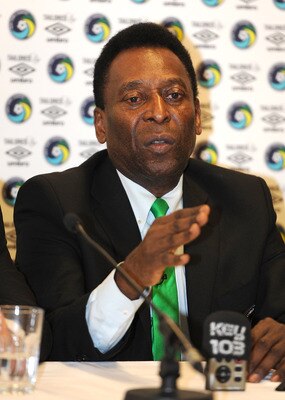 MANCHESTER, ENGLAND - AUGUST 03:  Pele of New York Cosmos speaks at a press conference on August 3, 2011 in Manchester, England.  (Photo by Chris Brunskill/Getty Images for the NY Cosmos)