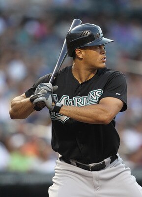 NEW YORK, NY - AUGUST 02:  Mike Stanton #27 of the Florida Marlins against the New York Mets at Citi Field on August 2, 2011 in the Flushing neighborhood of the Queens borough of New York City.  (Photo by Nick Laham/Getty Images)