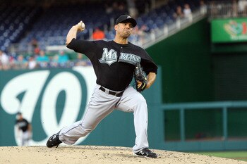 WASHINGTON, DC - JULY 27: Javier Vazquez #23 of the Florida Marlins delivers a pitch against the Washington Nationals at Nationals Park on July 27, 2011 in Washington, DC. The Marlins won 7-5. (Photo by Ned Dishman/Getty Images)