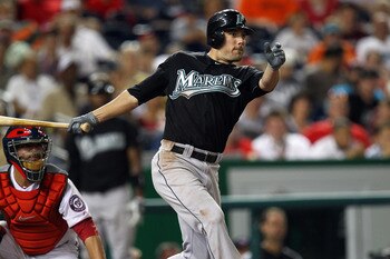 WASHINGTON, DC - JULY 27: Greg Dobbs #29 of the Florida Marlins bats against the Washington Nationals at Nationals Park on July 27, 2011 in Washington, DC. The Marlins won 7-5. (Photo by Ned Dishman/Getty Images)