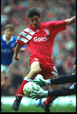 20 MAR 1993:  IAN RUSH OF LIVERPOOL HAS THE BALL TAKEN OFF HIS FOOT BY NEVILLE SOUTHALL OF EVERTON DURING THEIR PREMIER LEAGUE MATCH PLAYED AT ANFIELD. LIVERPOOL WON THE MATCH 1-0.