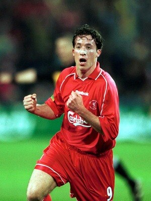 16 May 2001:  Robbie Fowler celebrates after scoring the fourth goal for Liverpool during the UEFA Cup Final between Liverpool and Deportivo Alaves at the Westfallenstadion, Dortmund, Germany. Mandatory Credit: Shaun Botterill/ALLSPORT