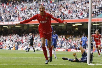 CARDIFF, UNITED KINGDOM - AUGUST 13:  Peter Crouch of Liverpool celebrates after scoring his teams second goal during the FA Community Shield match between Liverpool and Chelsea at the Millennium Stadium on August 13, 2006 in Cardiff, Wales.  (Photo by Sh