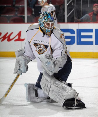 NEWARK, NJ - DECEMBER 17:  Mark Dekanich #31 of the Nashville Predators skates against the New Jersey Devils at the Prudential Center on December 17, 2010 in Newark, New Jersey.  (Photo by Bruce Bennett/Getty Images)