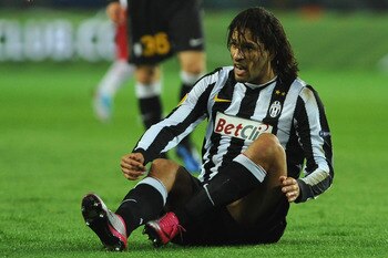 TURIN, ITALY - NOVEMBER 04:  Carvalho de Oliveira Amauri of Juventus FC reacts during the Uefa Europa League group A match between Juventus FC and FC Red Bull Salzburg at Stadio Olimpico di Torino on November 4, 2010 in Turin, Italy.  (Photo by Valerio Pe