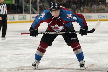 DENVER - DECEMBER 23:  Matt Duchene #9 of the Colorado Avalanche prepares for a face off against the Minnesota Wild at the Pepsi Center on December 23, 2010 in Denver, Colorado. The Wild defeated the Avalanche 3-1.  (Photo by Doug Pensinger/Getty Images)