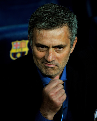 BARCELONA, SPAIN - APRIL 28: Inter Milan manager Jose Mourinho sits on the bench before the UEFA Champions League Semi Final Second Leg match between Barcelona and Inter Milan at Camp Nou on April 28, 2010 in Barcelona, Spain. (Photo by Michael Regan/Ge