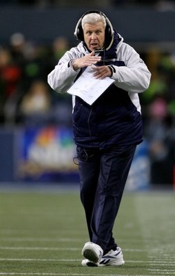 SEATTLE - JANUARY 06:  Head coach Bill Parcells of the Dallas Cowboys yells from the sidelines in the second half of the NFC Wild Card Playoff Game against the Seattle Seahawks on January 6, 2007 at Qwest Field in Seattle, Washington.  The Seahawks won th