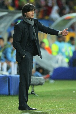 PORT ELIZABETH, SOUTH AFRICA - JULY 10: Joachim Loew head coach of Germany gives instructions during the 2010 FIFA World Cup South Africa Third Place Play-off match between Uruguay and Germany at The Nelson Mandela Bay Stadium on July 10, 2010 in Port Eli