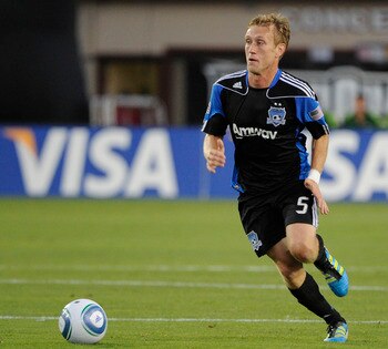 SANTA CLARA, CA - AUGUST 6: Brad Ring #5 of the San Jose Earthquakes dribbles the ball up field against the Portland Timbers during an MLS soccer game at Buck Shaw Stadium on August 6, 2011 in Santa Clara, California. The game ended in a 1-1 tie. (Photo b