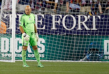 FOXBORO, MA - AUGUST 06:  Matt Reis #1 of the New England Revolution competes against Chivas USA  at Gillette Stadium on August 6, 2011 in Foxboro, Massachusetts. (Photo by Jim Rogash/Getty Images)