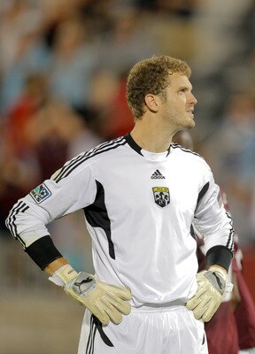 COMMERCE CITY, CO - AUGUST 5: William Hesmer #1 of the Columbus Crew looks at the scoreboard after giving up a goal against the Colorado Rapids at Dick's Sporting Goods Park on August 5, 2011 in Commerce City, Colorado. (Photo by Justin Edmonds/Getty Imag