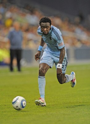 KANSAS CITY, KS - AUGUST 06:  Mid fielder Kei Kamara #23 of the Sporting Kansas City brings the ball up field against the Seattle Sounders FC during the second half on August 6, 2011 at LiveStrong Sporting Park in Kansas City, Kansas.  The Seattle Sounder