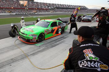 DAYTONA BEACH, FL - JULY 01:  Danica Patrick, driver of the #7 GoDaddy.com Chevrolet, pits during the NASCAR Nationwide Series Subway Jalapeno 250 Powered by Coca-Cola at Daytona International Speedway on July 1, 2011 in Daytona Beach, Florida.  (Photo by