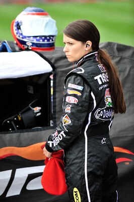 JOLIET, IL - JUNE 04:  Danica Patrick, driver of the #7 Tissot/GoDaddy.com, stands on the grid during qualifying for the NASCAR Nationwide Series STP 300 at Chicagoland Speedway on June 4, 2011 in Joliet, Illinois.  (Photo by Jason Smith/Getty Images for