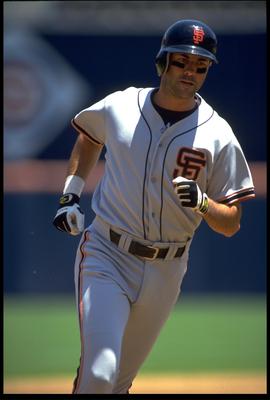 5 AUG 1993:  WILL CLARK, FIRST BASEMAN FOR THE SAN FRANCISCO GIANTS, ROUNDS THE BASES DURING THEIR GAME AGAINST THE SAN DIEGO PADRES AT JACK MURPHY STADIUM IN SAN DIEGO, CALIFORNIA.  MANDATORY CREDIT: JED JACOBSOHN/ALLSPORT.