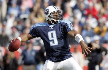 Tennesse's #9 Steve McNair drops back to pass against Seattle December 18, 2005, at the Coliseum, in Nashville, Tennessee. (Photo by Rex Brown/NFLPhotoLibrary)
