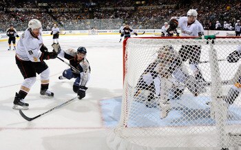 NASHVILLE, TN - APRIL 17:  Teemu Selanne #8 of the Anaheim Ducks shoots the puck past Jonathon Blum #7 of the Nashville Predators and into the net behind Predators goalie Pekke Rinne #35 in Game Three of the Western Conference Quarterfinals during the 201