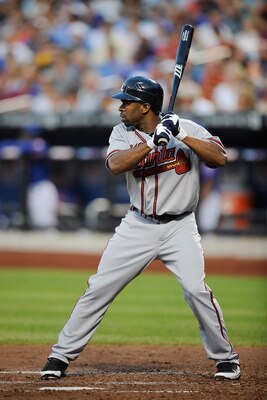 NEW YORK, NY - AUGUST 05:  Michael Bourn #24 of the Atlanta Braves bats during a game against the New York Mets at Citi Field on August 5, 2011 in the Flushing neighborhood of the Queens borough of New York City. The Braves defeated the Mets 4-1.  (Photo