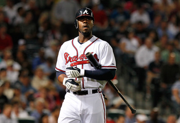 ATLANTA - APRIL 22:  Jason Heyward #22 of the Atlanta Braves walks to the dugout after striking out against the Philiadelphia Phillies at Turner Field on April 22, 2010 in Atlanta, Georgia.  (Photo by Kevin C. Cox/Getty Images)