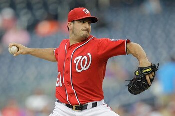 Jason Marquis pitching in July 2011 for the Washington Nationals