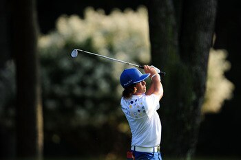 JOHNS CREEK, GA - AUGUST 12:  Rickie Fowler hits a shot on the 11th hole during the second round of the 93rd PGA Championship at the Atlanta Athletic Club on August 12, 2011 in Johns Creek, Georgia.  (Photo by Stuart Franklin/Getty Images)