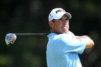 JOHNS CREEK, GA - AUGUST 12:  Lee Westwood of England watches a tee shot during the second round of the 93rd PGA Championship at the Atlanta Athletic Club on August 12, 2011 in Johns Creek, Georgia.  (Photo by Andrew Redington/Getty Images)