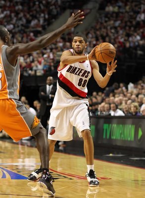 PORTLAND, OR - APRIL 24:  Nicolas Batum #88 of the Portland Trail Blazers passes against Jason Richardson #23 of the Phoenix Suns during Game Four of the Western Conference Quarterfinals of the NBA Playoffs on April 24, 2010 at the Rose Garden in Portland