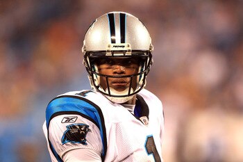 CHARLOTTE, NC - AUGUST 13:  Cam Newton #1 of the Carolina Panthers watches on during their preseason game against the New York Giants at Bank of America Stadium on August 13, 2011 in Charlotte, North Carolina.  (Photo by Streeter Lecka/Getty Images)