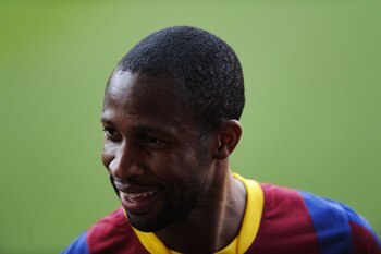 BARCELONA, SPAIN - MAY 23:  Seydou Keita of FC Barcelona looks on during the FC Barcelona training session held ahead of next saturday UEFA Champions League Final at the Camp Nou Stadium on May 23, 2011 in Barcelona, Spain.  (Photo by David Ramos/Getty Im