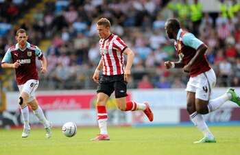 BURNLEY, UNITED KINGDOM - JULY 30: Connor Wickham (C) of Sunderland in action during the pre season friendly match between Burnley and Sunderland at Turf Moor on July 30, 2011 in Burnley, England. (Photo by Clint Hughes/Getty Images)