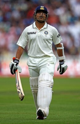 BIRMINGHAM, ENGLAND - AUGUST 13:  Sachin Tendulkar of India walks off after being run out during day four of the 3rd npower Test at Edgbaston on August 13, 2011 in Birmingham, England.  (Photo by Richard Heathcote/Getty Images)