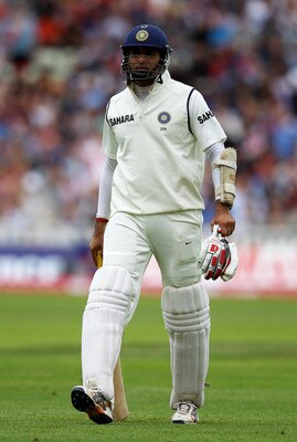 BIRMINGHAM, ENGLAND - AUGUST 13:  VVS Laxman of India heads for the pavillion after being dismissed during day four of the 3rd npower Test at Edgbaston on August 13, 2011 in Birmingham, England.  (Photo by Richard Heathcote/Getty Images)