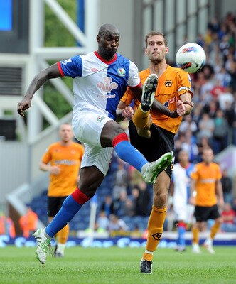 Blackburn's Jason Roberts, left, and Wolves' Roger Johnson, right, in action at Ewood Park this weekend