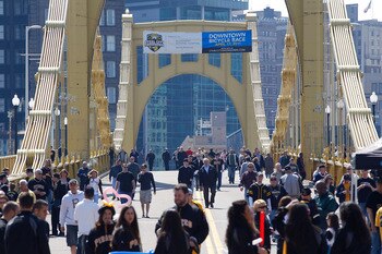 PITTSBURGH - APRIL 07:  Fans walk across the Roberto Clemente Bridge to PNC Park on the north shore prior to the Opening Day game between the Pittsburgh Pirates and the Colorado Rockies on April 7, 2011 at PNC Park in Pittsburgh, Pennsylvania.  (Photo by
