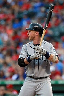 ARLINGTON, TX - AUGUST 09:  Mike Carp #20 of the Seattle Mariners at Rangers Ballpark in Arlington on August 9, 2011 in Arlington, Texas.  (Photo by Ronald Martinez/Getty Images)