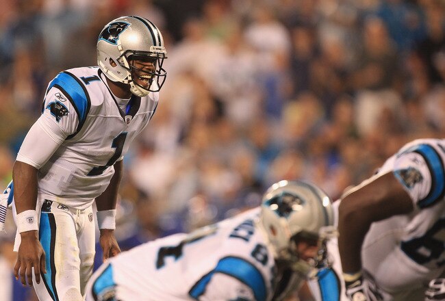 CHARLOTTE, NC - AUGUST 13:  Cam Newton #1 of the Carolina Panthers during their preseason game against the New York Giants at Bank of America Stadium on August 13, 2011 in Charlotte, North Carolina.  (Photo by Streeter Lecka/Getty Images)