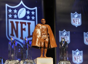FORT LAUDERDALE, FL - FEBRUARY 05:  (L-R) Three Walter Payton Man of the Year trophies for Linebacker London Fletcher #59 of the Washington Redskins, guard Brian Watters #54 of the Kansas City Chiefs, and wide receiver Mike Furrey #87 of the Cleveland Bro