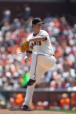 SAN FRANCISCO, CA - AUGUST 06:  Matt Cain #18 of the San Francisco Giants pitches against the Philadelphia Phillies at AT&T Park on August 6, 2011 in San Francisco, California.  (Photo by Jed Jacobsohn/Getty Images)