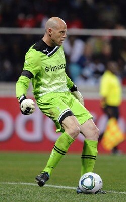 NELSPRUIT, SOUTH AFRICA - JULY 19:  Goalkeeper Brad Friedel of Tottenham Hotspur looks on during the 2011 Vodacom Challenge match between Orlando Pirates and Tottenham Hotspur from Mbombela Stadium on July 19, 2011 in Nelspruit, South Africa. (Photo by Le