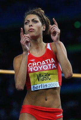 BERLIN - AUGUST 20:  Blanka Vlasic of Croatia celebrates a jump in the women's High Jump Final during day six of the 12th IAAF World Athletics Championships at the Olympic Stadium on August 20, 2009 in Berlin, Germany.  (Photo by Stu Forster/Getty Images)