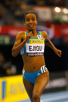 BIRMINGHAM, ENGLAND - FEBRUARY 19:  Sentayehu Ejigu of Ethiopia in action in the Womens 3000 metres final during the AVIVA Grand Prix at the NIA on February 19, 2011 in Birmingham, England.  (Photo by Stu Forster/Getty Images)