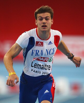 PARIS, FRANCE - MARCH 05:  Christophe Lemaitre of France competes in the Men's 60m heat 3 during day 2 of the 31st European Athletics Indoor Championships at the Palais Omnisports de Paris-Bercy on March 5, 2011 in Paris, France.  (Photo by Stu Forster/Ge