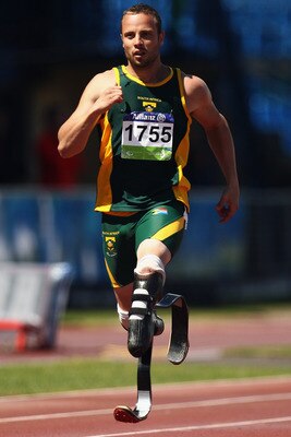 CHRISTCHURCH, NEW ZEALAND - JANUARY 29: Oscar Pistorius of South Africa competes in the Men's 400m T44 final during day eight of the IPC Athletics Championships at QE II Park on January 29, 2011 in Christchurch, New Zealand.  (Photo by Hannah Johnston/Get