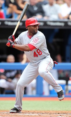 TORONTO, CANADA - AUGUST 14:  Torii Hunter #48 of the Los Angeles Angels of Anaheim bats in a MLB game against the Toronto Blue Jays on August 14, 2011 at the Rogers Centre in Toronto, Canada. (Photo by Claus Andersen/Getty Images)